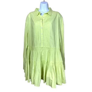 Free People Billie Mini Dress Long Sleeve Ruffle Womens Size L NWT Green